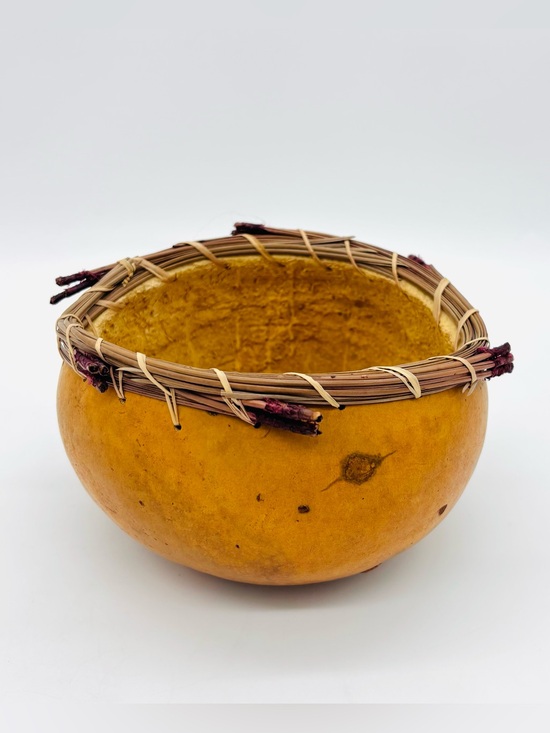 Handmade Other - Vintage Handcrafted Gourd Bowl Pine Needle Rim Signed Drake 99 Rustic Primitive